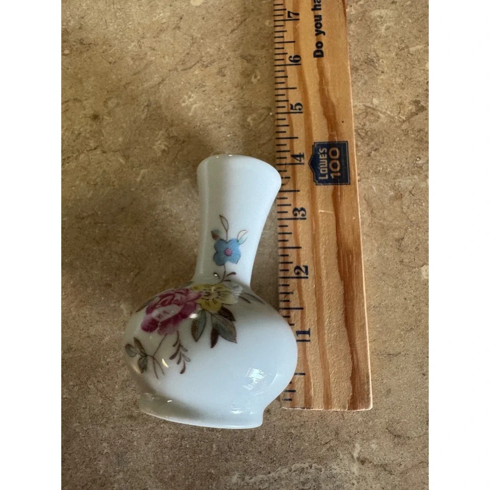 Vintage Miniature Porcelain Bud Vases Floral Millefleur Gold Trim Set of 2